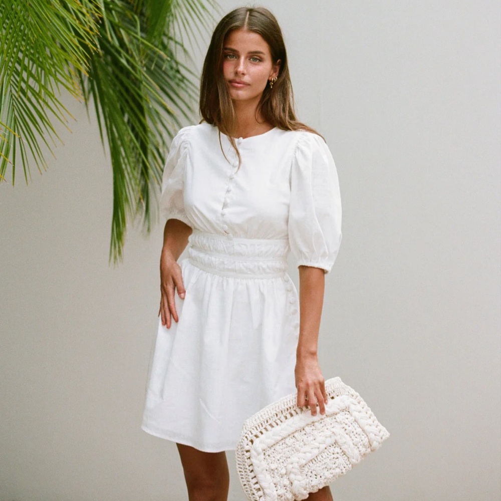 Sabo Skirt Saint-Germain Button Dress in white